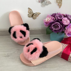 Papuci roz cu blanita panda / slapi roz / sandale pt fetite 32 foto