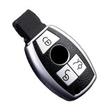 Husa Cheie Smartkey Mercedes Benz 3 Butoane, tpu, Aspect Piele, Silver AutoProtect KeyCars, Oem