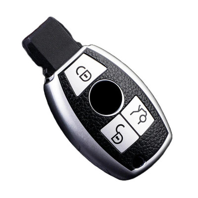 Husa Cheie Smartkey Mercedes Benz 3 Butoane, tpu, Aspect Piele, Silver AutoProtect KeyCars foto