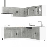 Set dulapuri de bucătărie 11 piese &bdquo;Kalmar&rdquo; gri beton Lemn