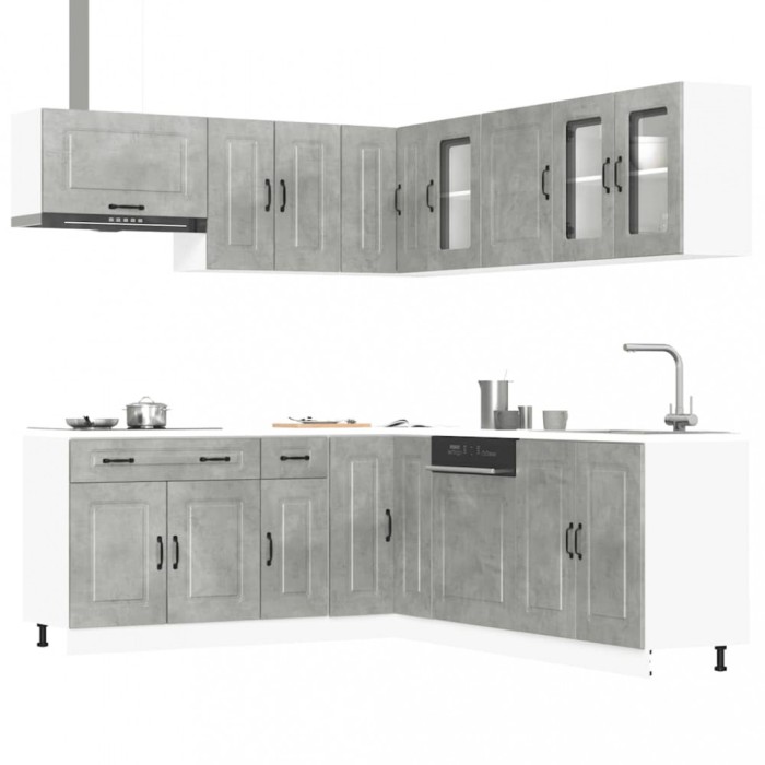 Set dulapuri de bucătărie 11 piese &bdquo;Kalmar&rdquo; gri beton Lemn