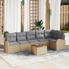 Set de canapele pentru grădină 7 pcs Bej Rattan poli foto