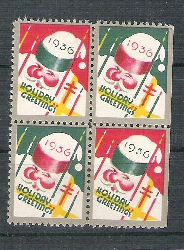 USA, Cinderella 1936 Christmas x 4, MNH, imperf. right L.095