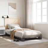 VidaXL Cadru de pat cu tăblie, gri, 100x200 cm, lemn masiv de pin