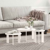 Set 3 Măsuțe Cafea vidaXL, Lemn Brad Masiv, Alb, 47.5x47.5x27 cm, Design Rustic, Mobilier Living