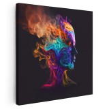 Tablou profil uman creat din valuri de fum multicolor 1637 Tablou canvas pe panza CU RAMA 80x80 cm