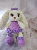 Jucarie de plus Iepuras Snoopy, lucrata manual, handmade, textil, mov/alb, 30cm