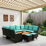 vidaXL Seturi de mobilier cu pernă 8 pcs Negru și Turcoaz Ratan PE 3422201