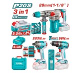Set de scule fără fir Total, 20 V, 2 acumulatori 5 Ah, 31 bucăți, accesorii incluși