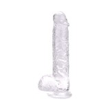 Realiste cu testicule - Loving Joy 23 cm Dildo cu Testicule Transparent Aspect Realist Membru cu Vene in Relief Ventuza de Suctiune