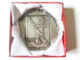 Franța placheta/medalia oficială a Regimentului 1 Material(1er RMAT) din cadrul Armatei de Teren Franceze &icirc;n cutia originală,diam=73 mm,gr.=202 gr