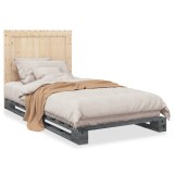 Cumpara ieftin Cadru de pat cu tablie, gri, 100x200 cm, lemn masiv de pin