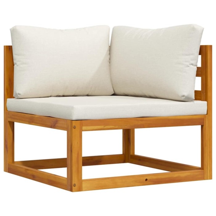 Canapea coltar modular cu perne, alb crem, lemn masiv de acacia