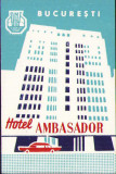 HST A112 Etichetă reclamă Hotel Ambasador București ONT Carpați
