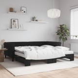 vidaXL Pat de zi cu extensie și saltele, negru, 100x200 cm, catifea