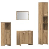 Cumpara ieftin Set mobilier de baie, 4 piese, stejar artizanal, lemn prelucrat