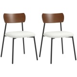 HOMCOM Set de 2 scaune de sufragerie cu șezut cu aspect de mohair, spătar curbat cu aspect de lemn, interior, crem | Aosom Romania
