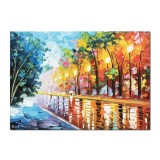 Tablou 3D pictat manual, Pe aleea cu felinare, 70x50cm ulei pe panza, Spectaculos
