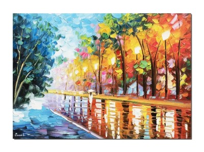 Tablou 3D pictat manual, Pe aleea cu felinare, 70x50cm ulei pe panza, Spectaculos foto