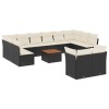 Set mobilier de gradina cu perne, 13 piese, negru, poliratan