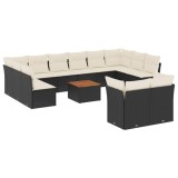 Set mobilier de gradina cu perne, 13 piese, negru, poliratan