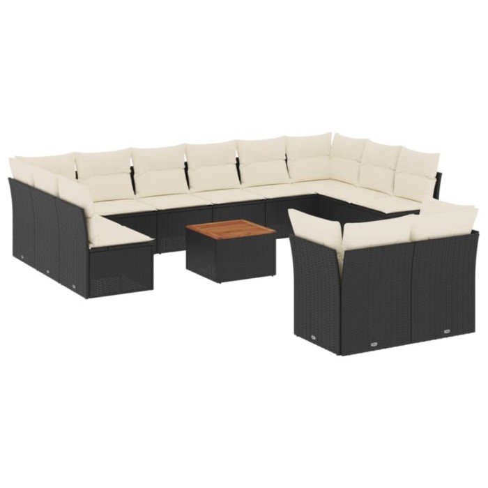 Set mobilier de gradina cu perne, 13 piese, negru, poliratan