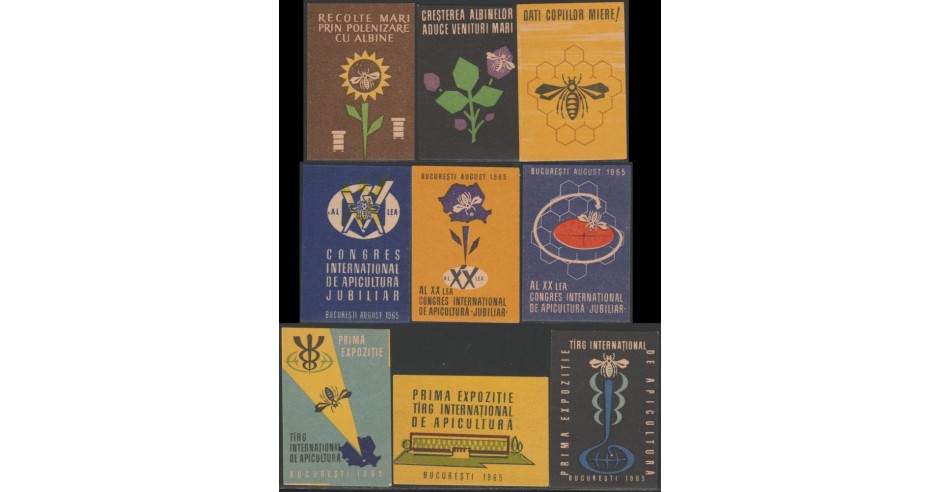 1965 Romania - Set 9 etichete de chibrituri romanesti Prima Expozitie ...