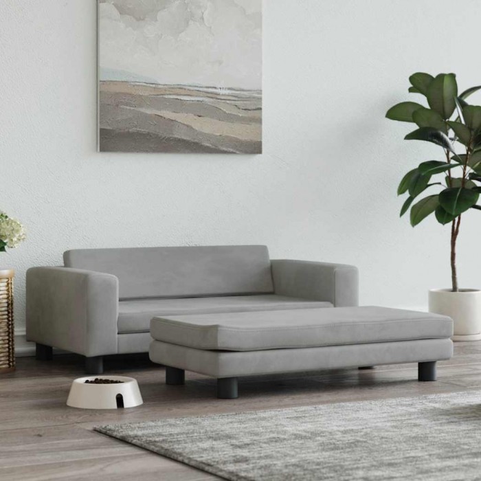 Pat pentru c&acirc;ini cu extensie, gri deschis, 100x50x30 cm catifea
