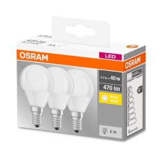 SET 3 becuri LED Osram, soclu E14, putere 5.7W, forma clasic, lumina alb calda, alimentare 220 - 240 V, &quot;000004058075090507&quot; (timbru verde 1.35 lei)