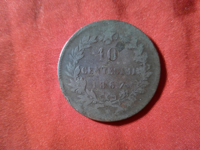 Moneda 10 centesimi 1867 Italia , bronz , cal. slaba
