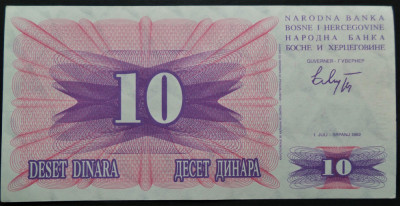 Bancnota 10 DINARI - BOSNIA-HERTEGOVINA, anul 1992 * Cod 198 = A.UNC foto