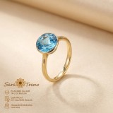 Inel Safir Albastru Majestic , zirconia 1 cm, placat cu aur 14K