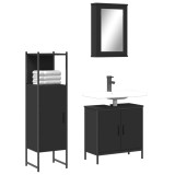 VidaXL Set mobilier de baie, 3 piese, negru, lemn compozit