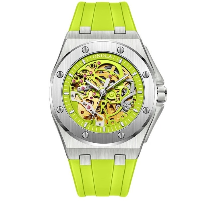 Ceas Barbati Onola 3834 Argintiu-Verde , Design Mecanic, Luminos, Functii Multiple, Cronograf, Rezistent la Apa 3ATM