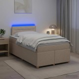 Cumpara ieftin Pat boxspring cu saltea cu benzi LED Crem 120 x 190 cm Tesatura