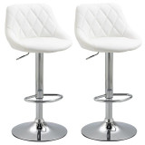 Set 2 scaune de bucatarie/bar, Marion, rotative, piele PU, alb si argintiu, 51.5x48x83-104 cm
