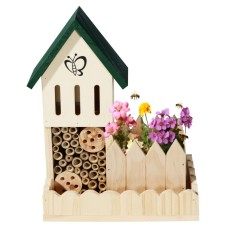 Hotel pentru insecte Navaris, cu ghiveci pentru flori, din lemn si bambus, NAV000025VF001C