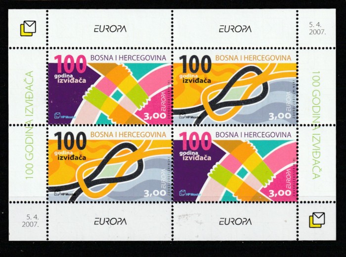 Bosnia si Hertegovina 2007-Europa CEPT,Cercetasi,Bloc 2 serii dant,MNH,Mi.Bl.10