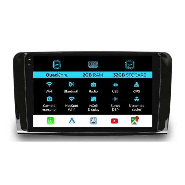 Navigatie Dedicata Mercedes Benz ML W164 GL X164 (2005 - 2012), 9Inch, 2Gb Ram, 32Gb Stocare, Carplay