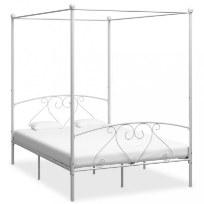 vidaXL Cadru de pat cu baldachin, alb, 140 x 200 cm, metal foto