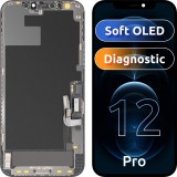 Display cu Touchscreen MP compatibil cu Apple iPhone 12 / 12 Pro, cu Rama, Versiune Soft OLED FHD Diagnostic, Negru