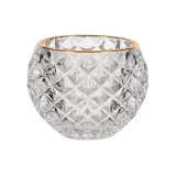 Suport Lumanare din sticla, tip bol cu modele diamant, 7.8x6.3 cm, ATU-089278, Oem