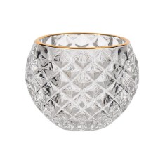 Suport Lumanare din sticla, tip bol cu modele diamant, 7.8x6.3 cm, ATU-089278