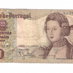 Bancnota Portugalia 50 escudos 1 februarie 1980, circulata, stare relativ buna