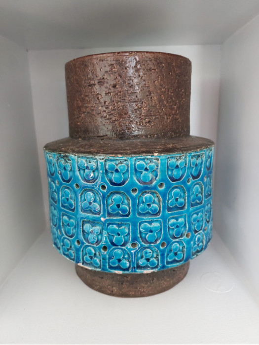 Vaza vintage Bitossi Raymor Remini Blue - 18 cm marcat 303/17, anii 60
