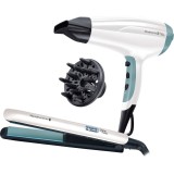 Set cadou Placa de indreptat parul + Uscator de par Remington Shine Therapy S8500GP
