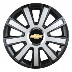 Set 4 capace roti Silver/black cu inel cromat pentru gama auto Chevrolet, R14