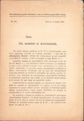 HST A2226 Bilet de comandă pentru &amp;bdquo;Enciclopedia Rom&amp;acirc;nă&amp;rdquo; 1904 ASTRA Sibiu foto