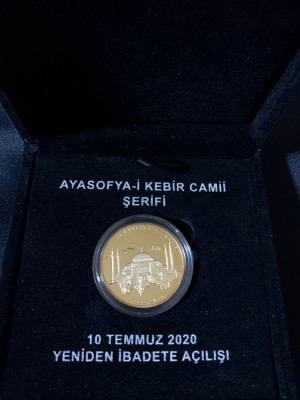 Turcia 2020 - 20 lire - Biserica Sf. Sofia - Monedă de argint aurit foto