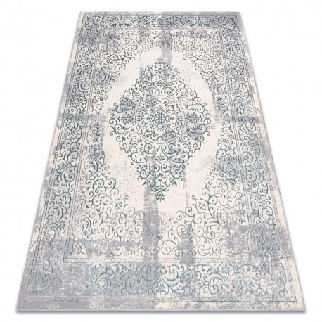 Covor CORE W7161 Rosette Vintage - structural, două niveluri de l&acirc;nă, albastru deschis / cremă / gri, 160x220 cm